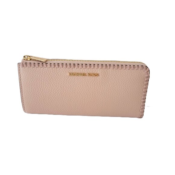 Michael Kors Jet Set Travel Large Three Quarter Zip Wallet Powder Blush Leather - Picture 2 of 6